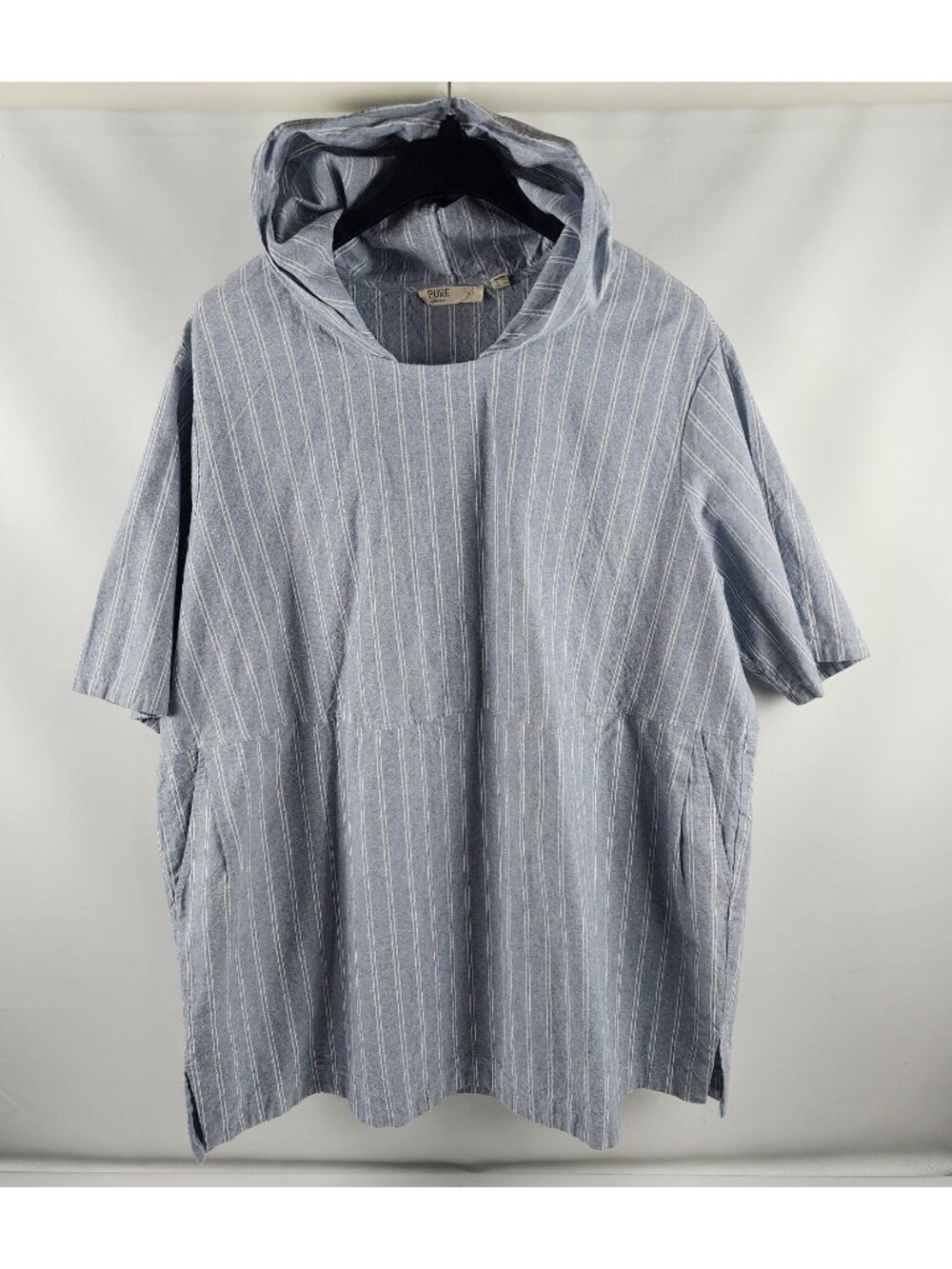 Pure by Ulla Popken Shirt Womens 20/22 Blue White Stripes S/S Hoodie